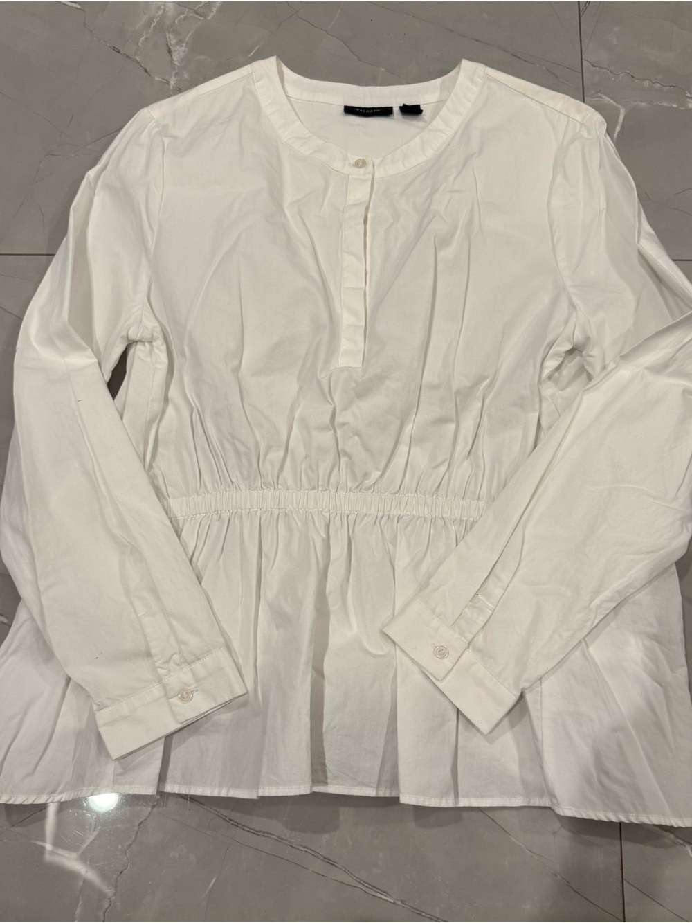 Halogen White Long-Sleeve Peplum Button-Neck Blouse